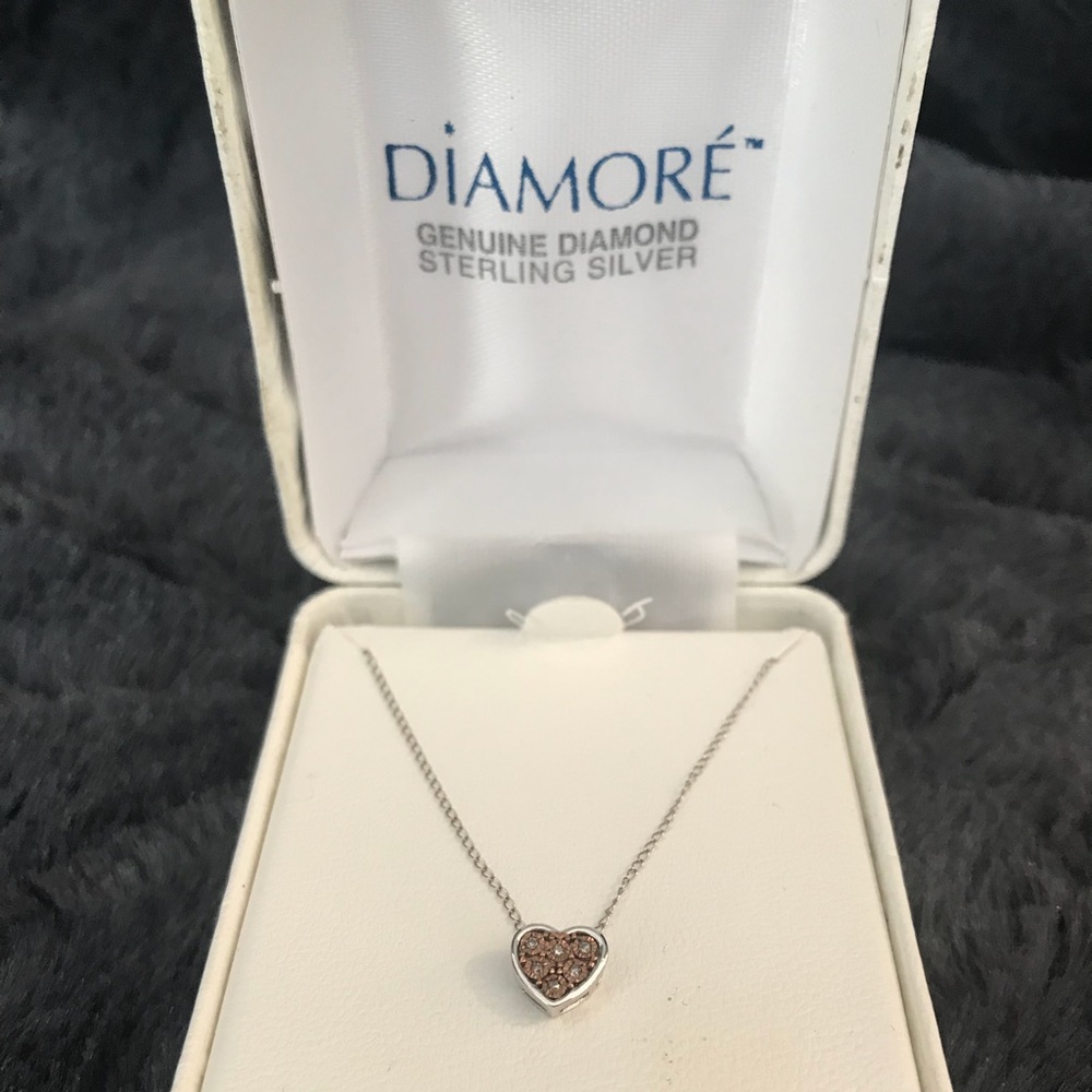 DIAMOND Heart Necklace with Sterling Silver Chain